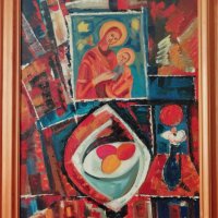 Картина, "Великден", худ. Слави Кожухаров (1935-1997), снимка 1 - Картини - 40593967