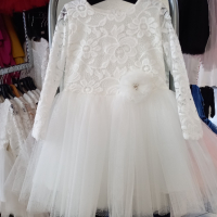 Бебешка официална рокля с тюл за момиче в бяло, снимка 1 - Бебешки рокли - 44596054