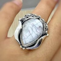 Голям сребърен пръстен с опал, снимка 1 - Пръстени - 37867837
