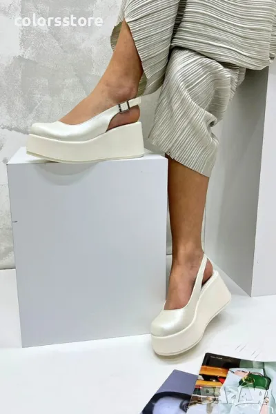 Сандали на платформа - бяла перла - HLZ90, снимка 1