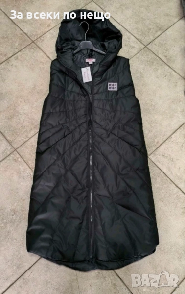 Miu Miu Дамски Черен Дълъг Елек С Качулка Миу Миу Код BS-115, снимка 1