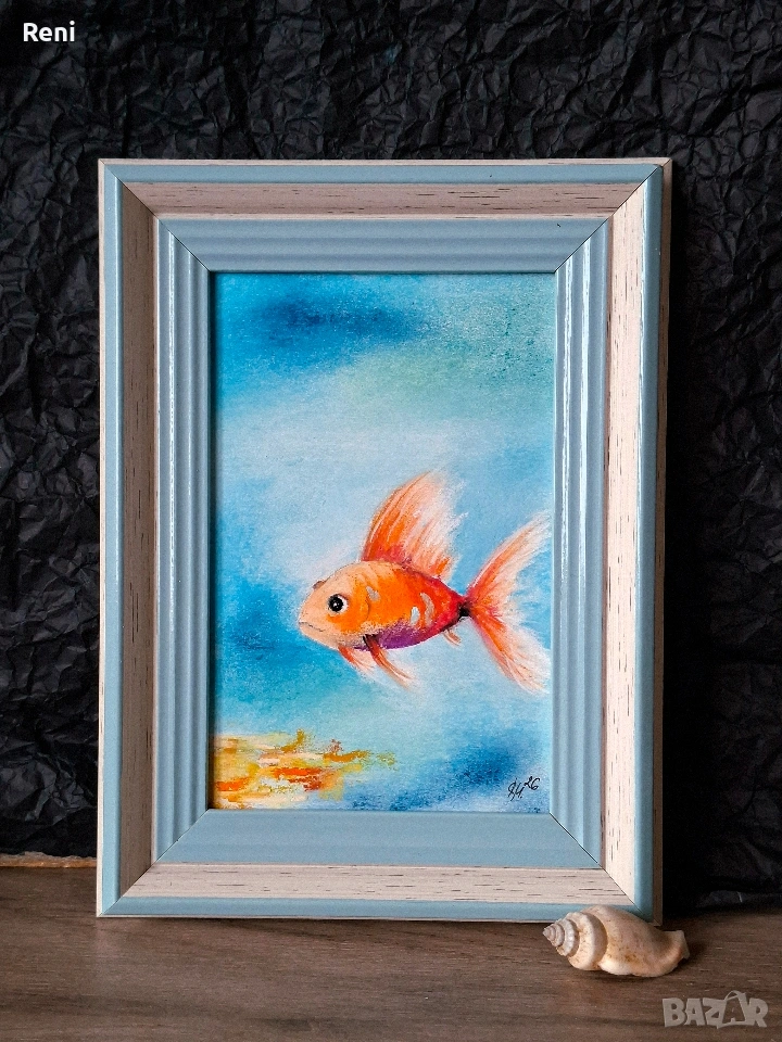 Златна рибка, илюстрация, оригинал, снимка 1