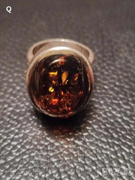 сребърен пръстен с кехлибар , снимка 1