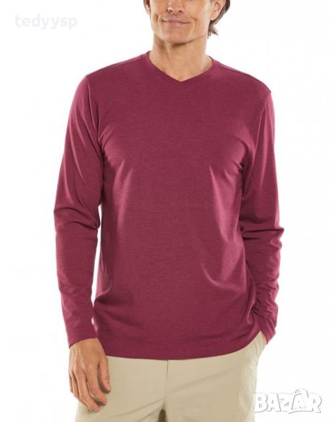 Coolibar - UV блуза за мъже - V-образно деколте с дълъг ръкав - Morada - Cranberry, снимка 1