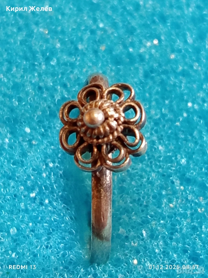 Изящен старинен сребърен пръстен флорален мотив ръчна изработка висока проба сребро 52462, снимка 1