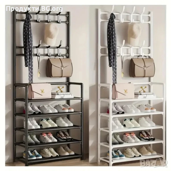 Метален органайзер за врата с 8 куки и рафтове – стилно решение за обувки и аксесоари, снимка 1