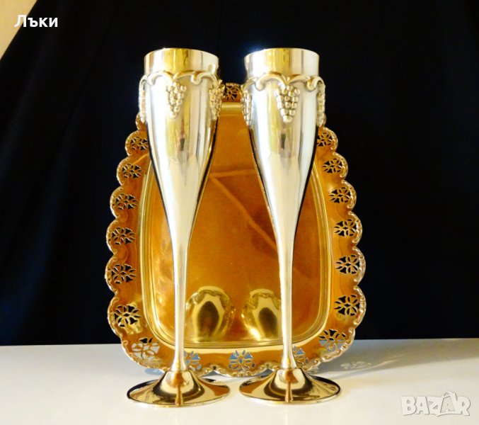 Бронзов бокал,чаша за вино,уникален релеф грозде. , снимка 1