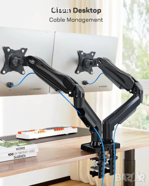 Стойка за двоен монитор HUANUO за екрани от 13 до 32 инча, снимка 1