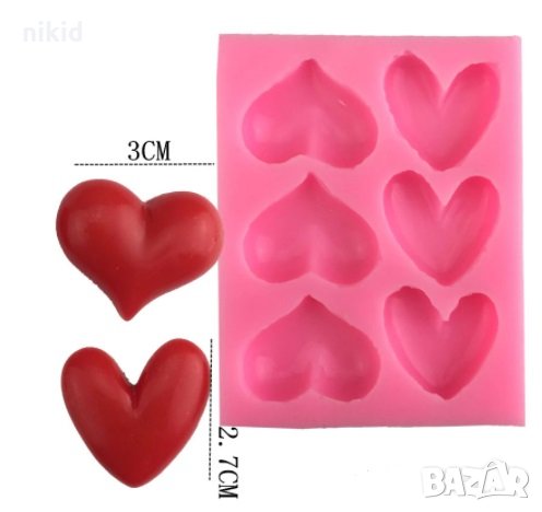 6 заоблени сърца сърце силиконов молд форма фондан шоколад гипс смола сапун, снимка 1