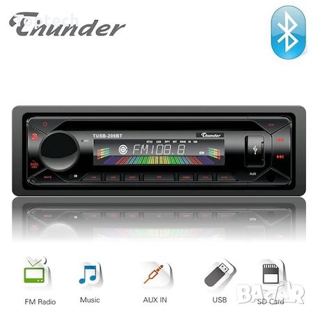 Bluetooth Радио за кола Thunder TUSB-209BT с Падащ панел, USB SD AUX FM радио, дистанционно, 4x35W, снимка 1