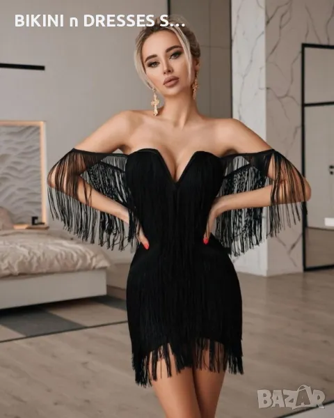 Черна рокля с ресни бяла УНИКАТ ЛУКС, снимка 1