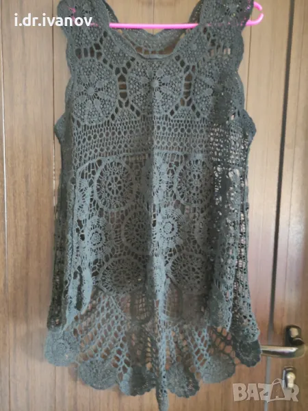 черен потник/парео с ръчно плетена дантела, снимка 1