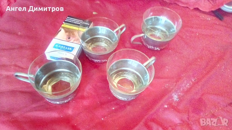 4 подстакана със стъклени чаши СССР , снимка 1
