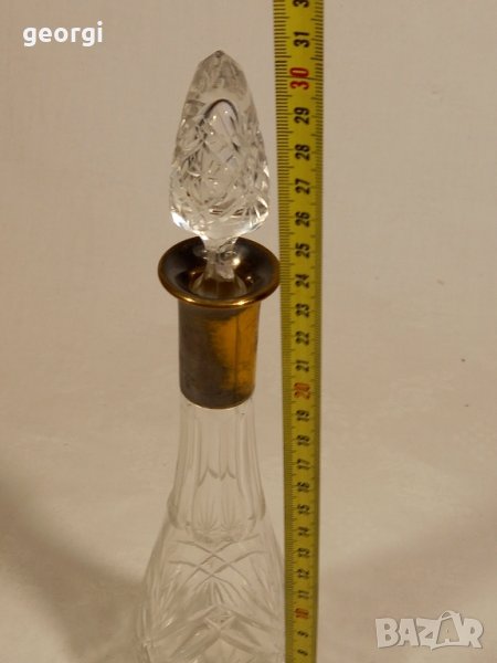 Ретро кристален декантер с метален обков , снимка 1