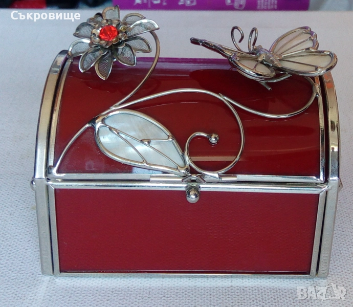 Стъклена кутия за бижута - стъкло, метал, снимка 1