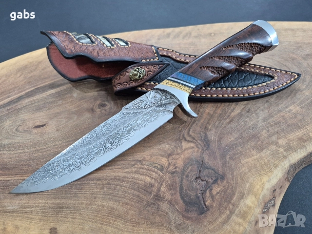 Ръчно изработен ловен нож дамаска стомана с кожена кания LN432, снимка 11 - Ножове - 52943469