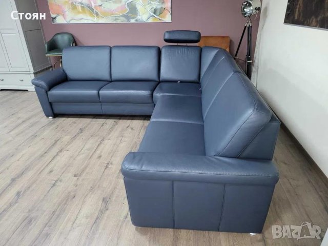 Син кожен ъглов диван Vercelli Belvita, снимка 8 - Дивани и мека мебел - 44246034