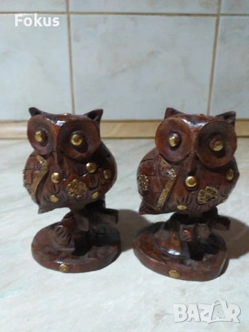 Лот бухалчета сови дърво и месинг, снимка 4 - Антикварни и старинни предмети - 53355928