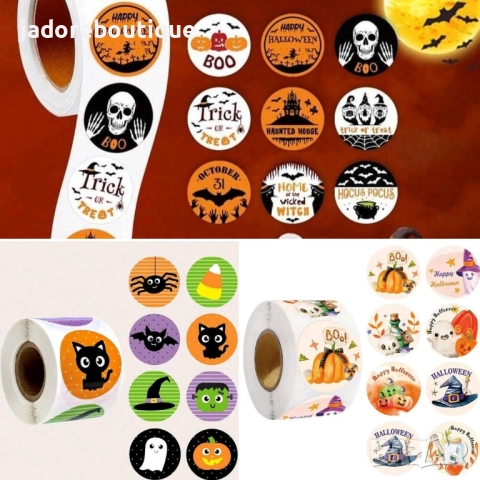 100 бр Кръгли стикери Хелоуин Halloween различни видове