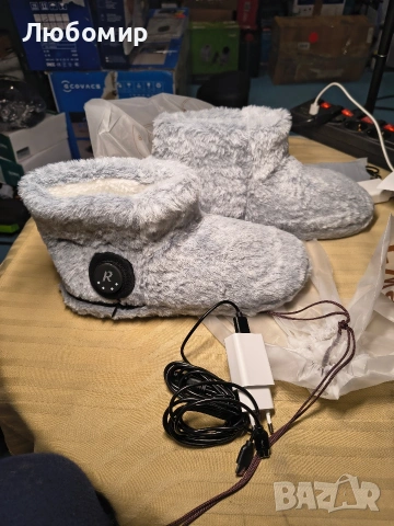 Електрическа грейка за крака, акумулаторни отопляеми чехли с батерии 25 .26 см стелка, снимка 3 - Пантофи - 53913365