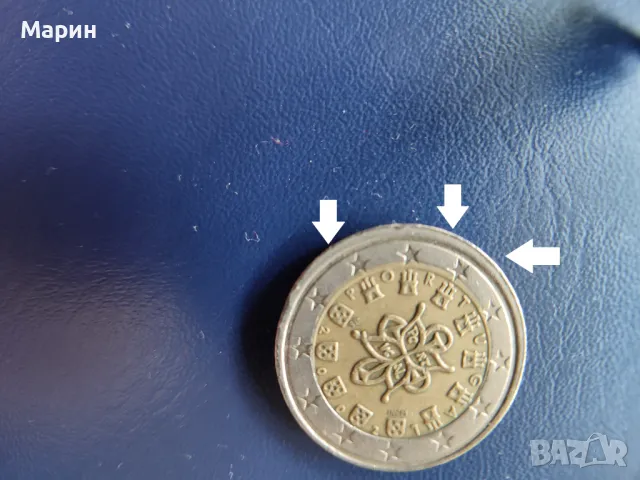 2 Евро монета 2002 г. на Португалия с печатна грешка, колекционерски артикул, снимка 2 - Нумизматика и бонистика - 50167884