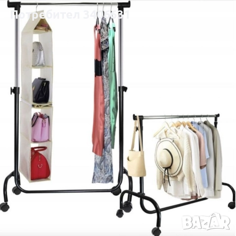 Регулируема метална закачалка на колелца – мобилен гардероб с регулируема височина, снимка 2 - Закачалки - 52125024