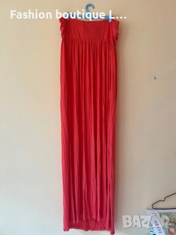 Дълга оранжева рокля без презрамки с връзки през врата и силиконова лента,за да не се свлича 🧡🧡🧡, снимка 3 - Рокли - 51808944