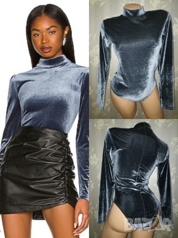 Италианско еластично боди бикина от еластично гладко сиво кадифе S, снимка 3 - Бельо - 42412368