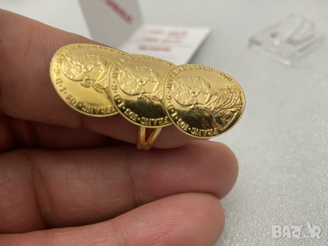 Дамски Златен Пръстен с три монети Франц Йосиф- 4,319 грама, 14К (проба 585), снимка 10 - Пръстени - 51431869