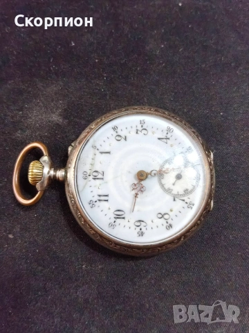 Швейцарски СРЕБЪРЕН джобен часовник 1901г. с позлата - 10 РУБИНА - ПРОМОЦИЯ, снимка 3 - Джобни - 50040781