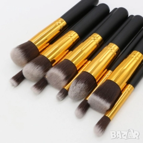 Четки за грим - 10 броя с дървени дръжки и глави от мек косъм HZS47, снимка 4 - Други - 52830522