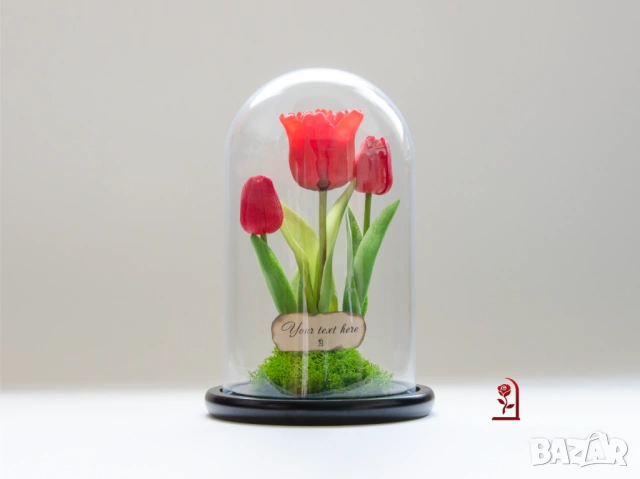 Вечни Лалета в Стъкленица със Скандинавски Мъх / Подарък за Рожден Ден на Жена / Подарък за Имен ден