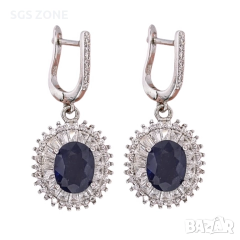 Сребърени Обеци със Сапфири от Таиланд , снимка 6 - Обеци - 51511117