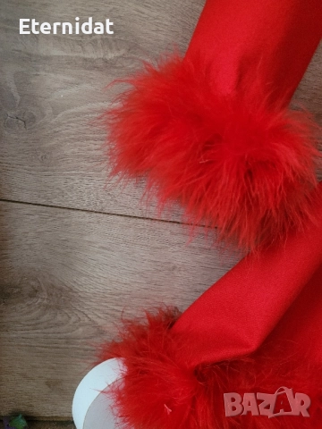 Червена рокля с естествени пера, снимка 3 - Рокли - 52062107