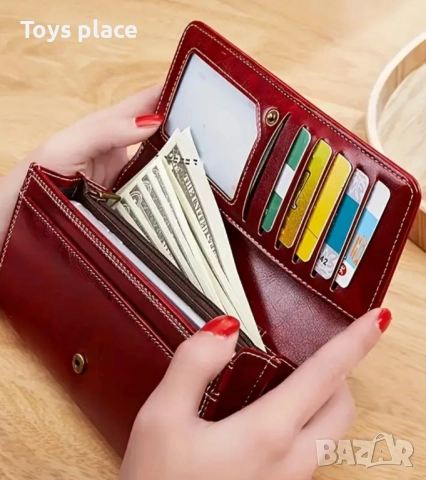 Голям кожен червен портфейл , снимка 4 - Портфейли, портмонета - 51813267