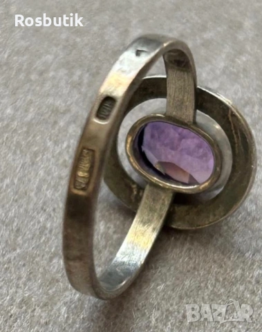 Съветски сребърен пръстен с Аметист , снимка 4 - Пръстени - 53263119