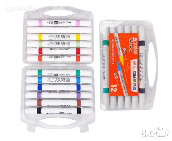 Двустранни и едностранни акрилни маркери в кутия, снимка 4 - Рисуване и оцветяване - 52515588