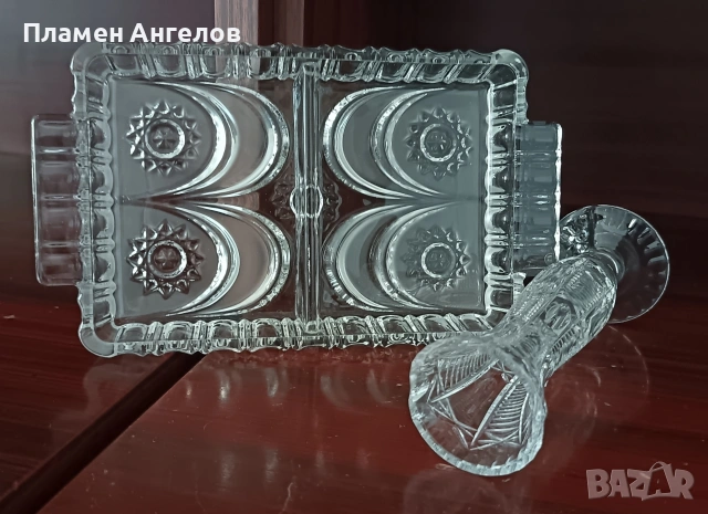 Кристален поднос и малка кристална ваза. , снимка 5 - Вази - 54085454