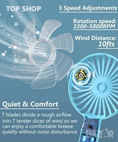 Нови 2 броя Преносим вентилатор за дом, офис, пътуване къмпинг с USB Акумулаторен, снимка 2 - Други - 49498288