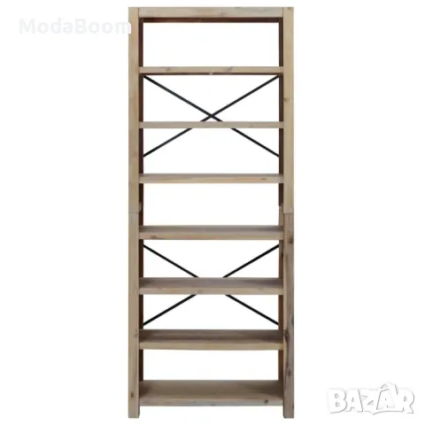 Библиотека със 7 рафта, 80x30x200 см, акациево дърво масив , снимка 4 - Секции и витрини - 48038760