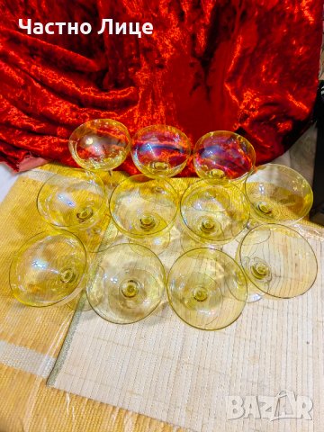 Комплект Разкошни Старинни Стъклени Чаши Калиево Стъкло, снимка 8 - Колекции - 42380072