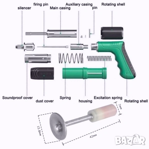 НОВ Пистолет за забиване на пирони със заряд в дърво, метал и бетон Пълен комплект + опция за пирони, снимка 4 - Други инструменти - 47336375