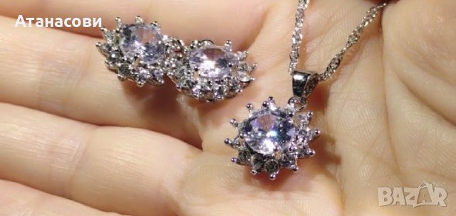 Сребърно колие  и висулка "Слънце"  с цирконии, снимка 4 - Колиета, медальони, синджири - 31809309