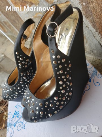 Обувки с пулчета и камъни на платформа, снимка 4 - Дамски обувки на ток - 29245885