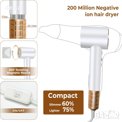 UKLISS 1400W сешоар за бързо съхнене, 110 000 оборота в минута, снимка 7 - Сешоари - 51765493