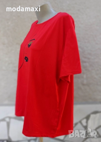 4XL /5XL Нова червена блуза (лице) , снимка 4 - Тениски - 51841025