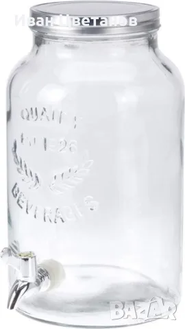 Буркан EDM с кран, прозрачен и неръждаема стомана, 5,5 литра, снимка 2 - Буркани, бутилки и капачки - 48880529