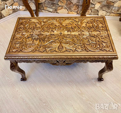 Барокова холна маса със дърворезба от орех , снимка 2 - Маси - 44762870