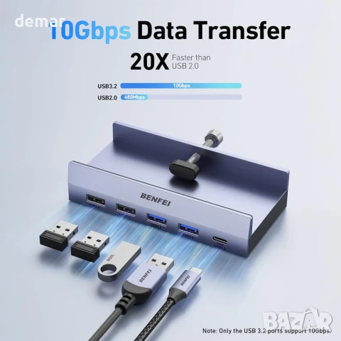 BENFEI 8-в-1 USB C хъб със сигурна скоба – 4K/60Hz HDMI, 2 x USB-A 3.2, снимка 3 - Кабели и адаптери - 51171175