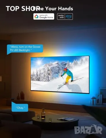 Govee H6168 TV LED Backlight RGBIC задна светлина за телевизор 55-65 инча, снимка 10 - Телевизори - 48938456